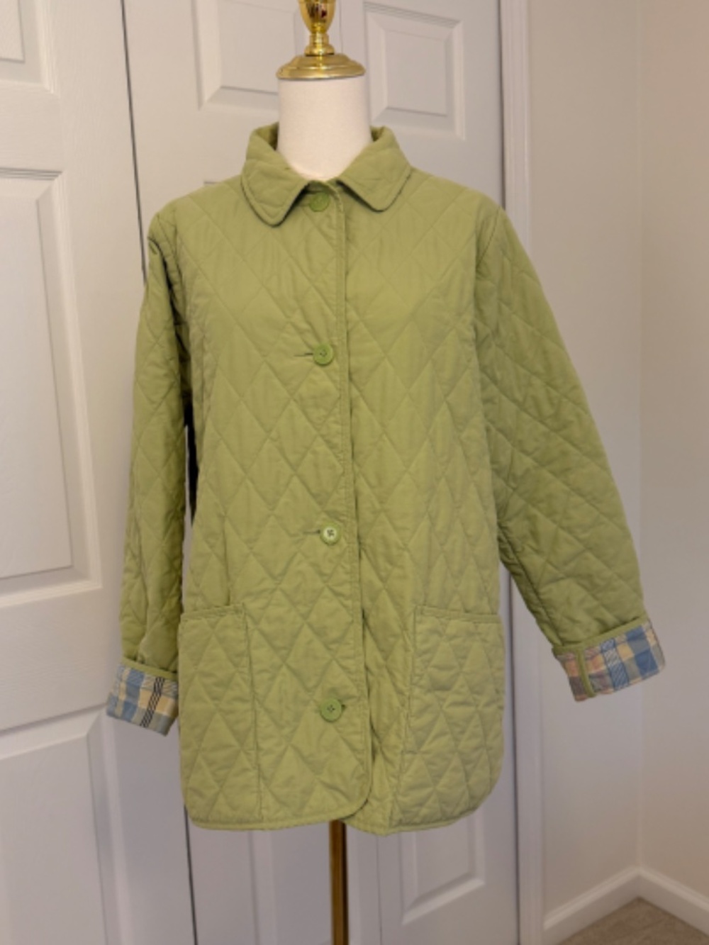 L.L.Bean Green Quilted Barn Jacket Plaid Lined Women’s Small